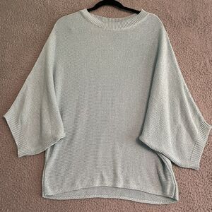 Zara Knit Womens Size Medium Blue Batwing Sweater Crew Neck Lagenlook